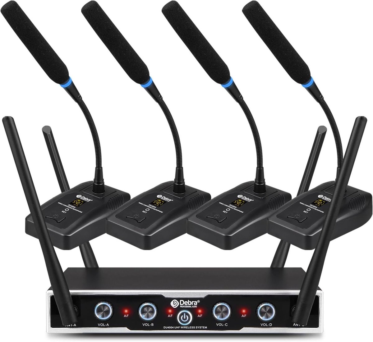 D Debar UHF Wireless Microphone System, Table Conference Microphone, 4x16 Adjustable Channels, 80m Range, 360° - ShopVlot