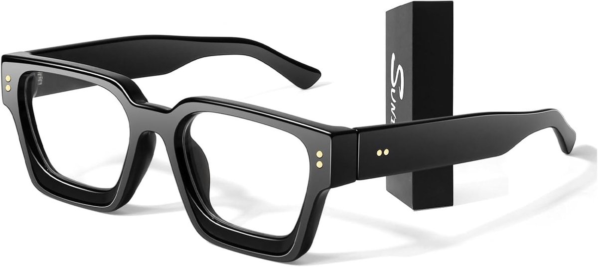 Sunier Frame Fake Glasses for Women Square Thick Oversize Men Accessories Transparent Glasses 100% UV Protection - ShopVlot