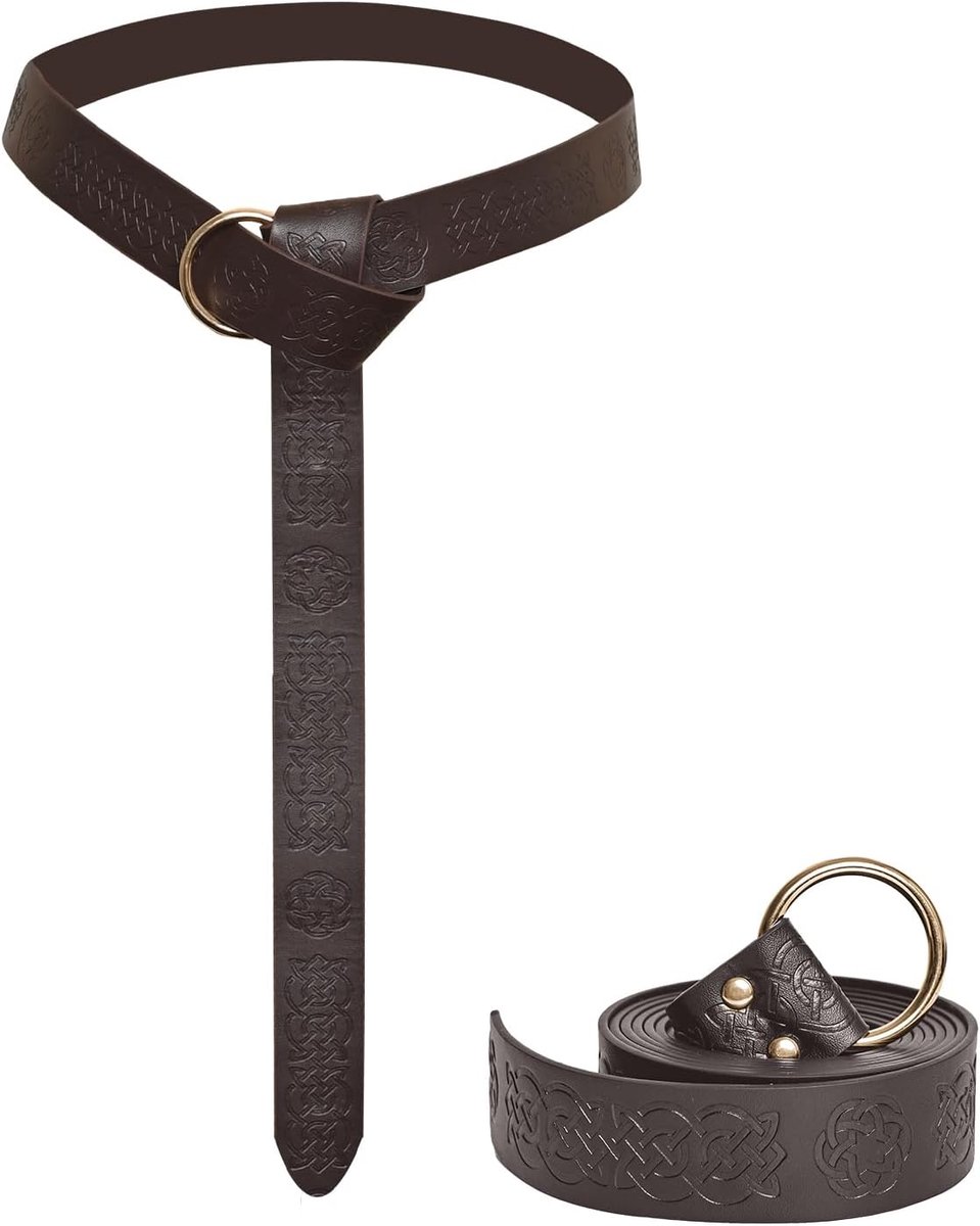 Medieval Faux Leather Belt, Renaissance Viking Costume Belt with Embossed Pattern, Long Waist Belt for Men Women - ShopVlot