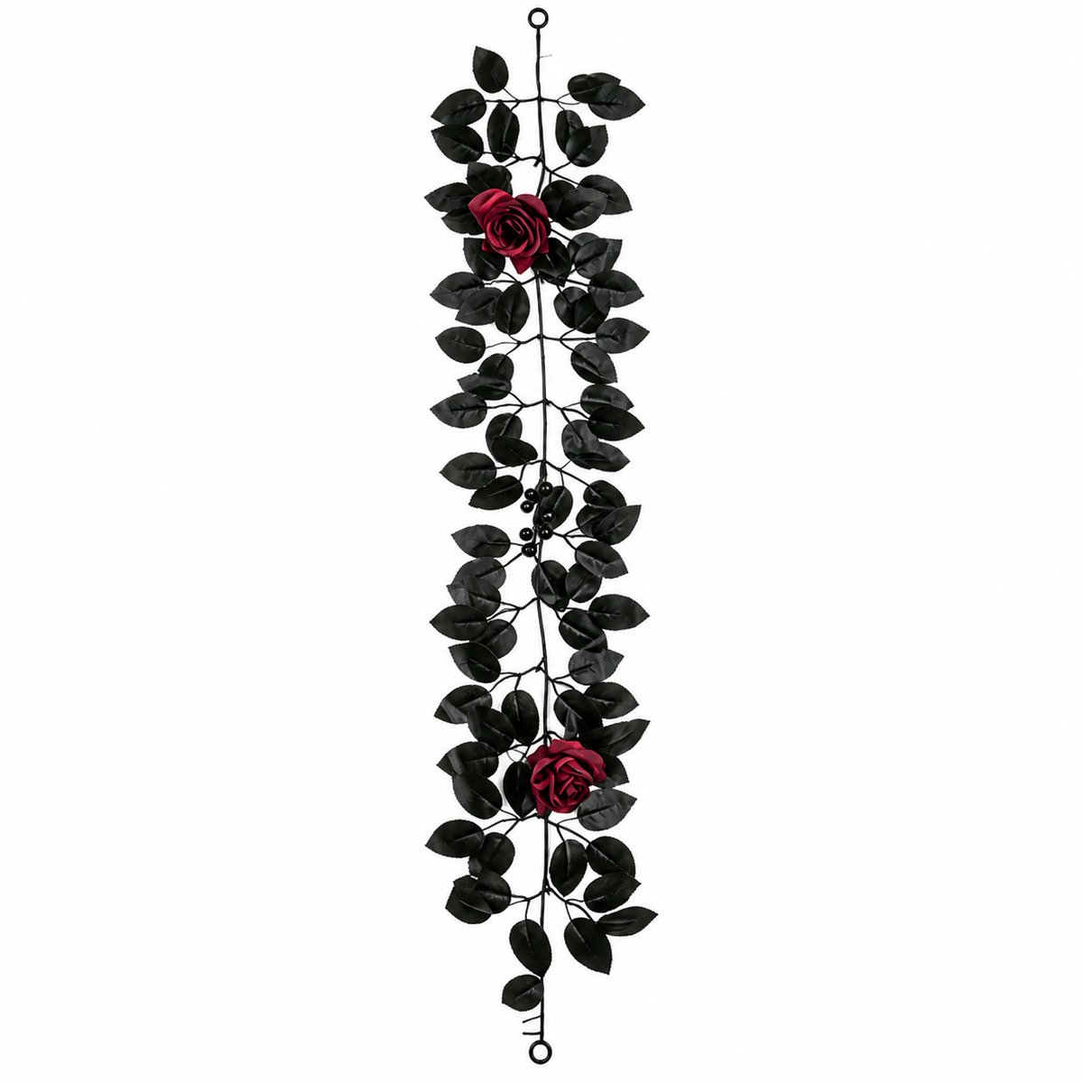 Ulisem Kunstbloemen Slinger - Rozen Bloemenslinger - Herfst Decoratie - Slinger met Rozen en Bessen - Halloween Decoratie - Voor Deur Muur Tafel en Feest - 100 cm Zwart