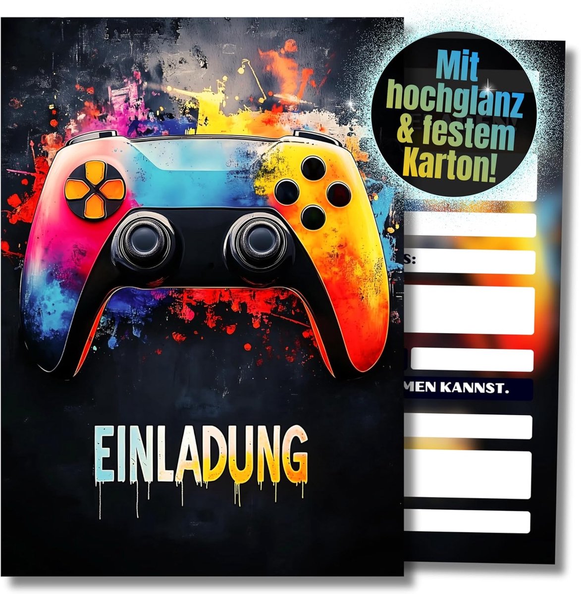 SnelShoppen - Gaming Uitnodigingskaarten voor Kinderverjaardag Jongen, 12 Stuks, DIN A6, Tiener Party, Uniek Ontwerp, Voor Jongens en Meisjes, Feest,