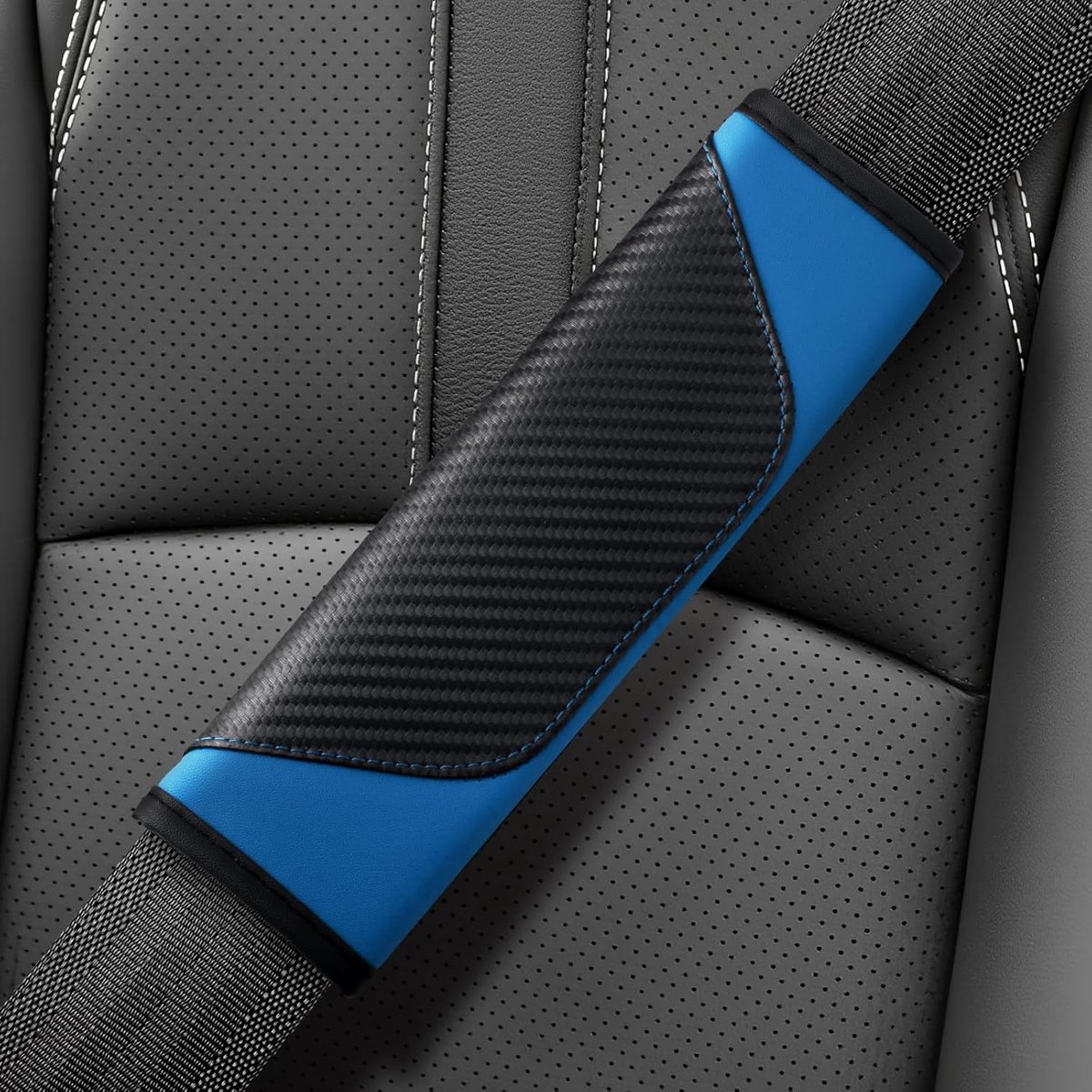 Autogordel kussen set van 2 - carbon effect - zacht en ademend - comfort voor volwassenen en kinderen - ShopVlot