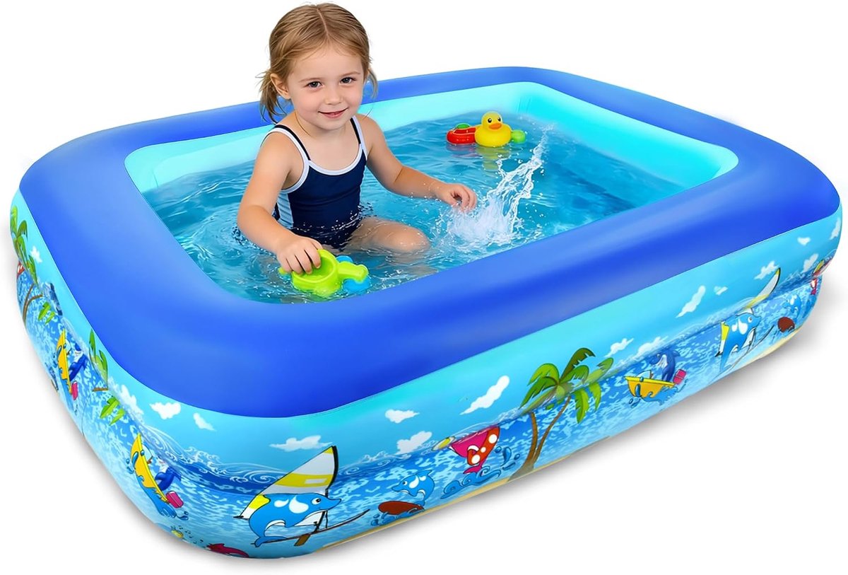 Opblaasbaar zwembad, klein opblaasbaar kinderzwembad, 120 cm, rechthoekig kinderzwembad, draagbaar opblaasbaar kinderbadje voor balkon, tuin, strand, binnen en buiten
