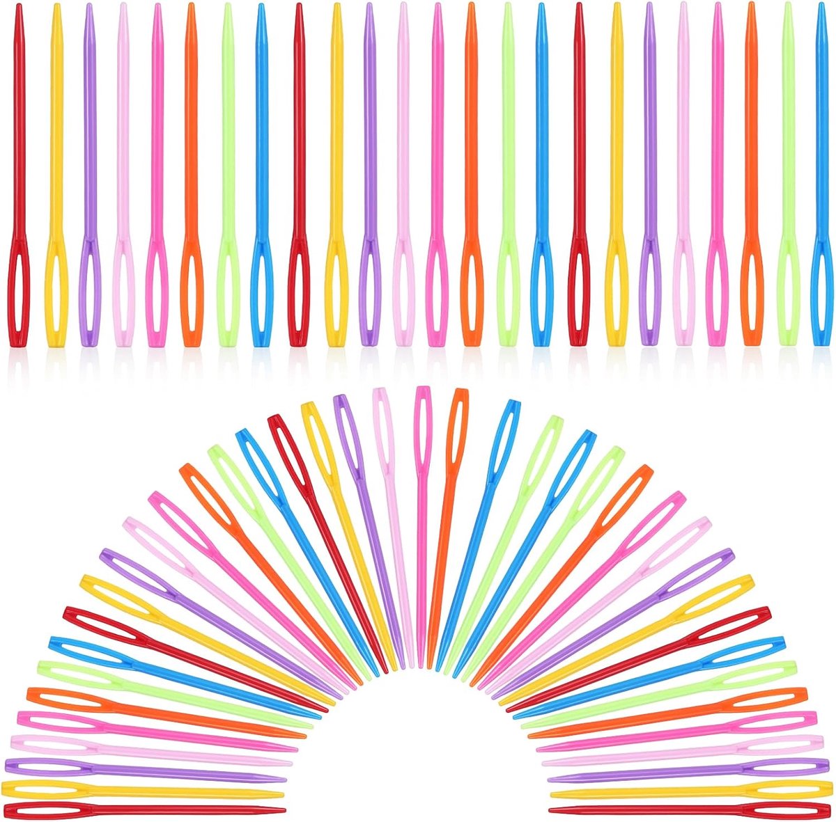 100 stuks plastic naainaalden, 2,7 inch/7cm garennaalden, kleurrijke grote oog rijgnaalden weevenaalden borduurnaalden veiligheidsnaalden stopnaalden leernaalden voor kinderen doe-het-zelf naaien