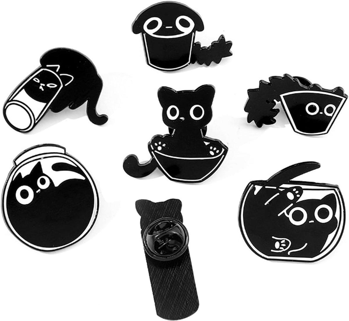 7-delige set met emaille zwarte katten, speelse emaille reversspeldjes met zwarte katten voor vrouwen en meisjes, doe-het-zelf accessoires, decoratie