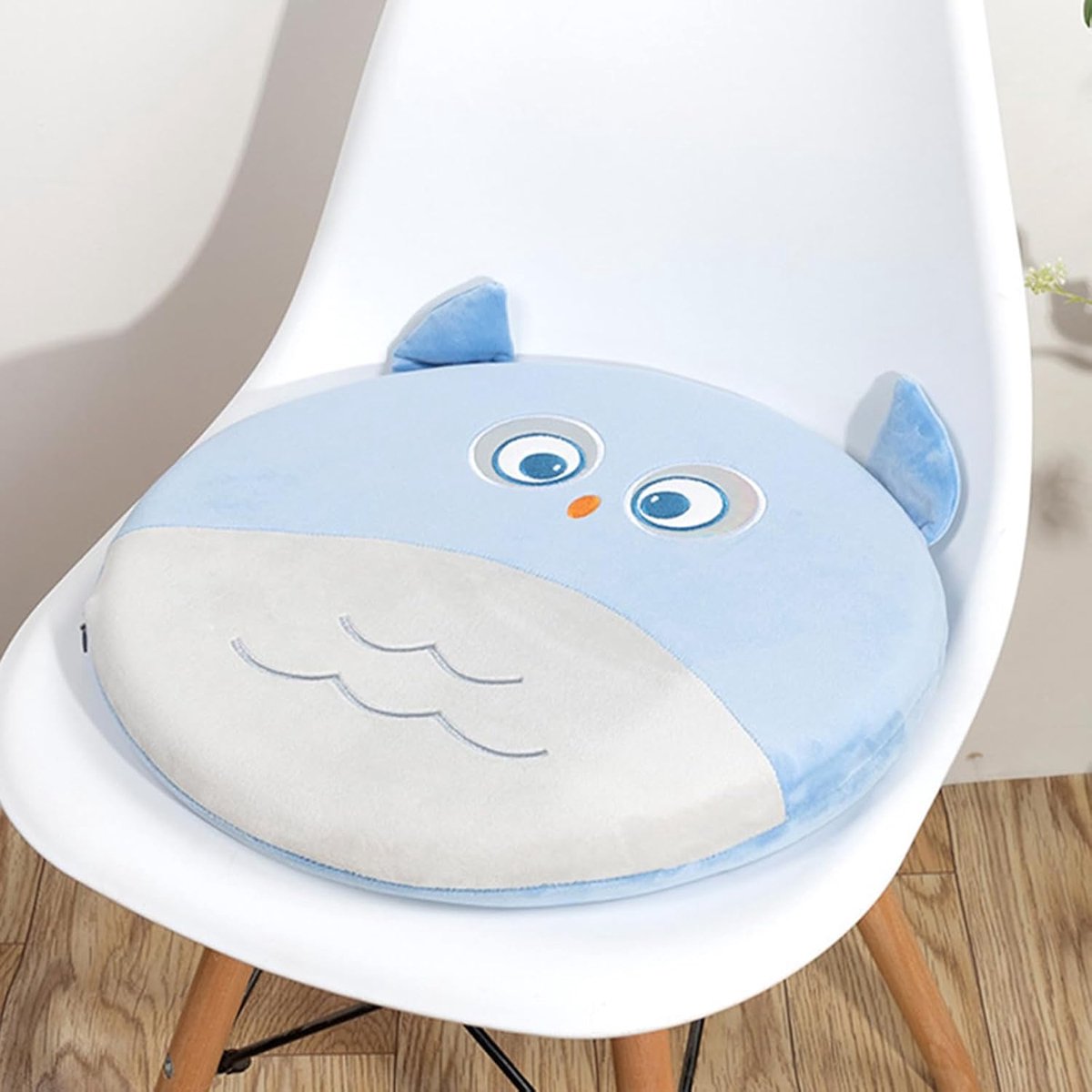Zitkussen voor kinderen, cartoon traagschuim, stoelzitkussen met afneembare overtrek, 40 cm, pluche kussen, vloerkussen voor kantoor, auto, thuis, school (uil)