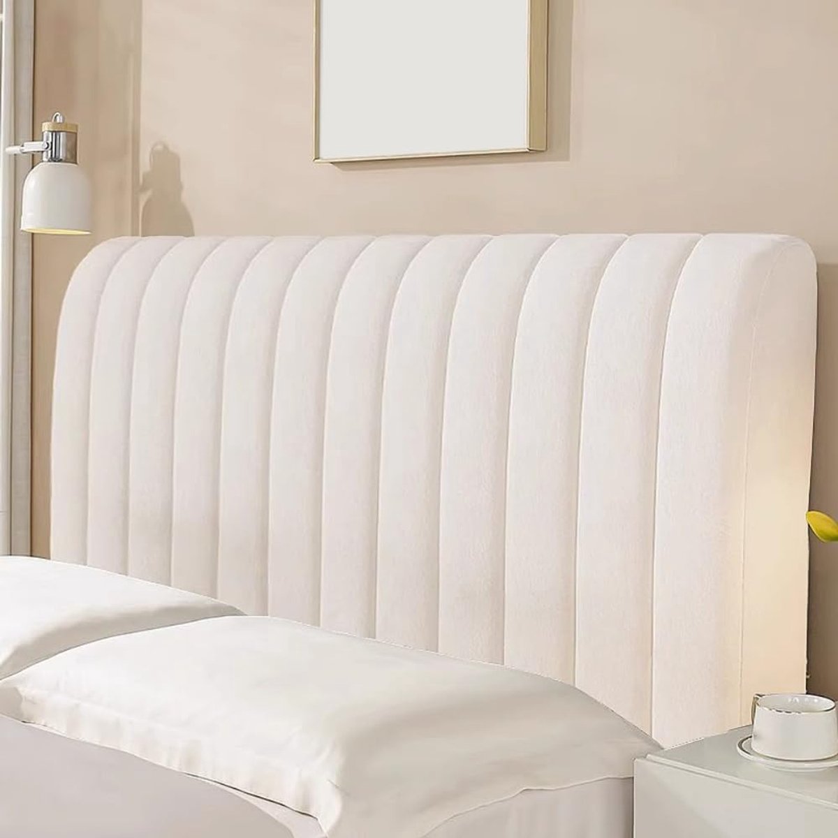 Gestreepte Hoofddeksel, Bed GavStofdicht, Bed Gevel Rughoes, Rekbare GavWasbaar Afneembaar, Universeel Gavvoor Slaapkamer, Crème kleur, 150 cm