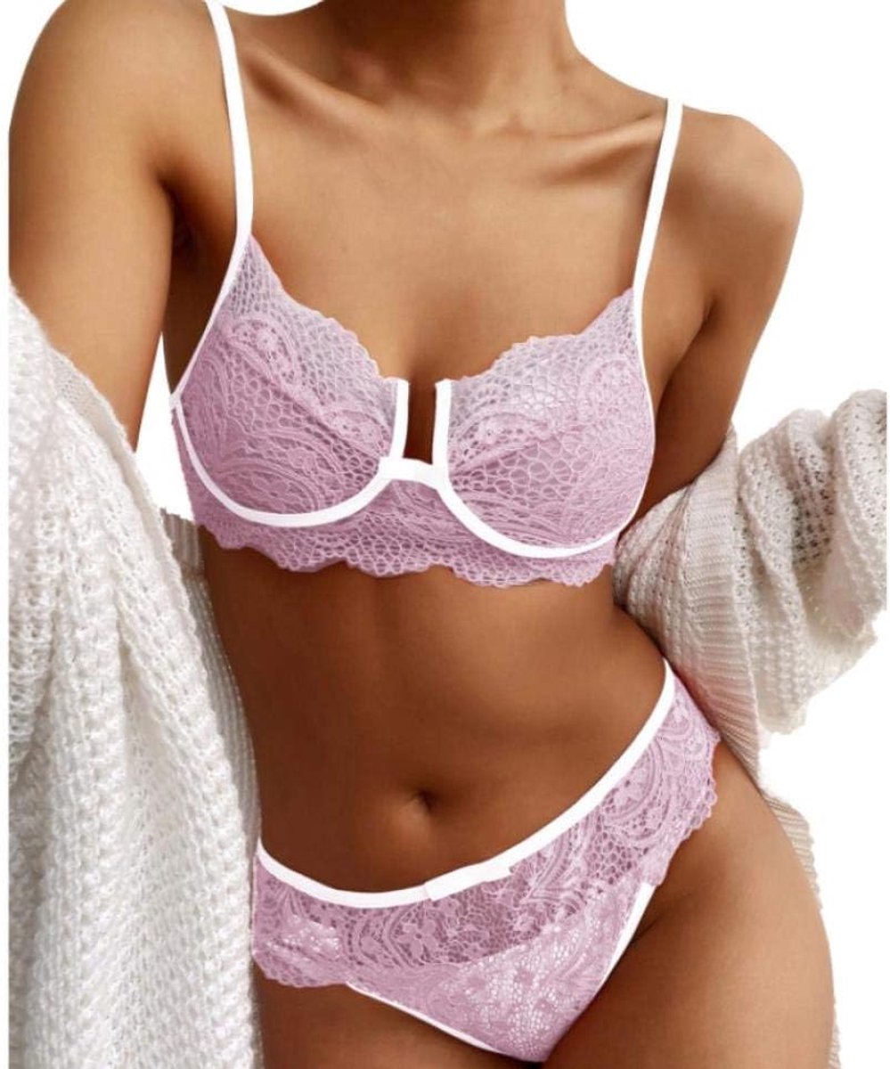 Babydolls, nachtjaponnen & negligés Dames Kostuums Plus Size Sexy Lingerie Kanten Beha Slips Halter Ondergoed Hol Porno Erotische Set-Pink_5XL
