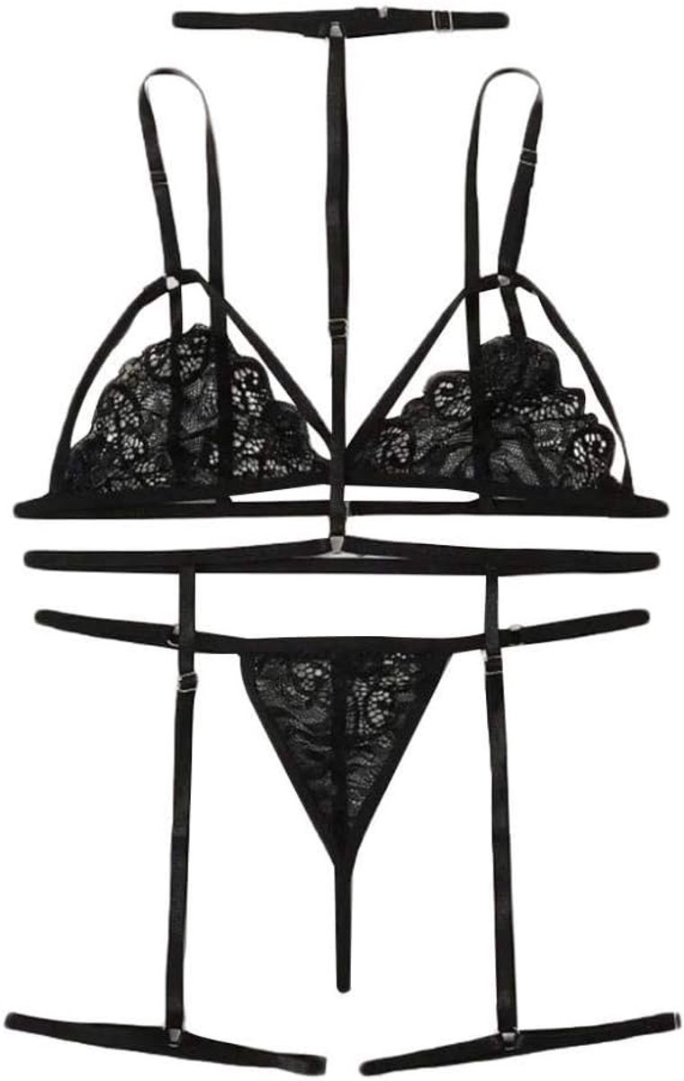Lingerie & ondergoed Vrouwen Sexy Lingerie Set V-hals Beha Kousenband String Ondergoed S-2xl
