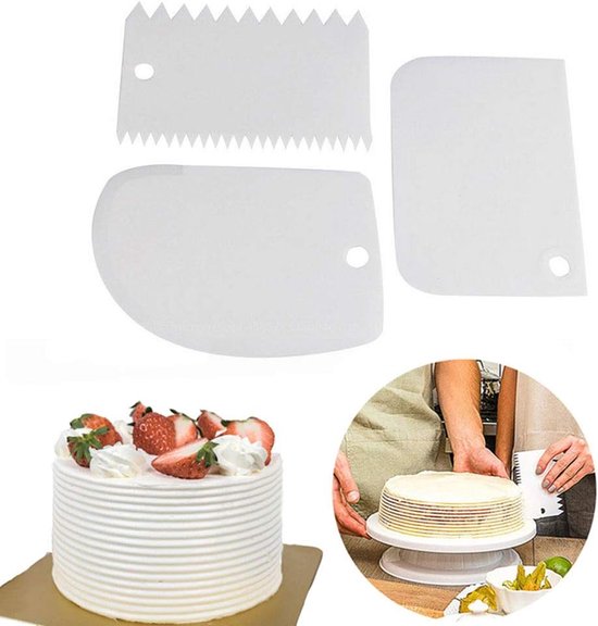 3 STKS Plastic Cake Scraper Set Gebak Deeg Spatel Fondant Cream Cake Scraper Kam Icing Scraper Cake Decoreren Plain Cutters (Wit) — afbeelding 4