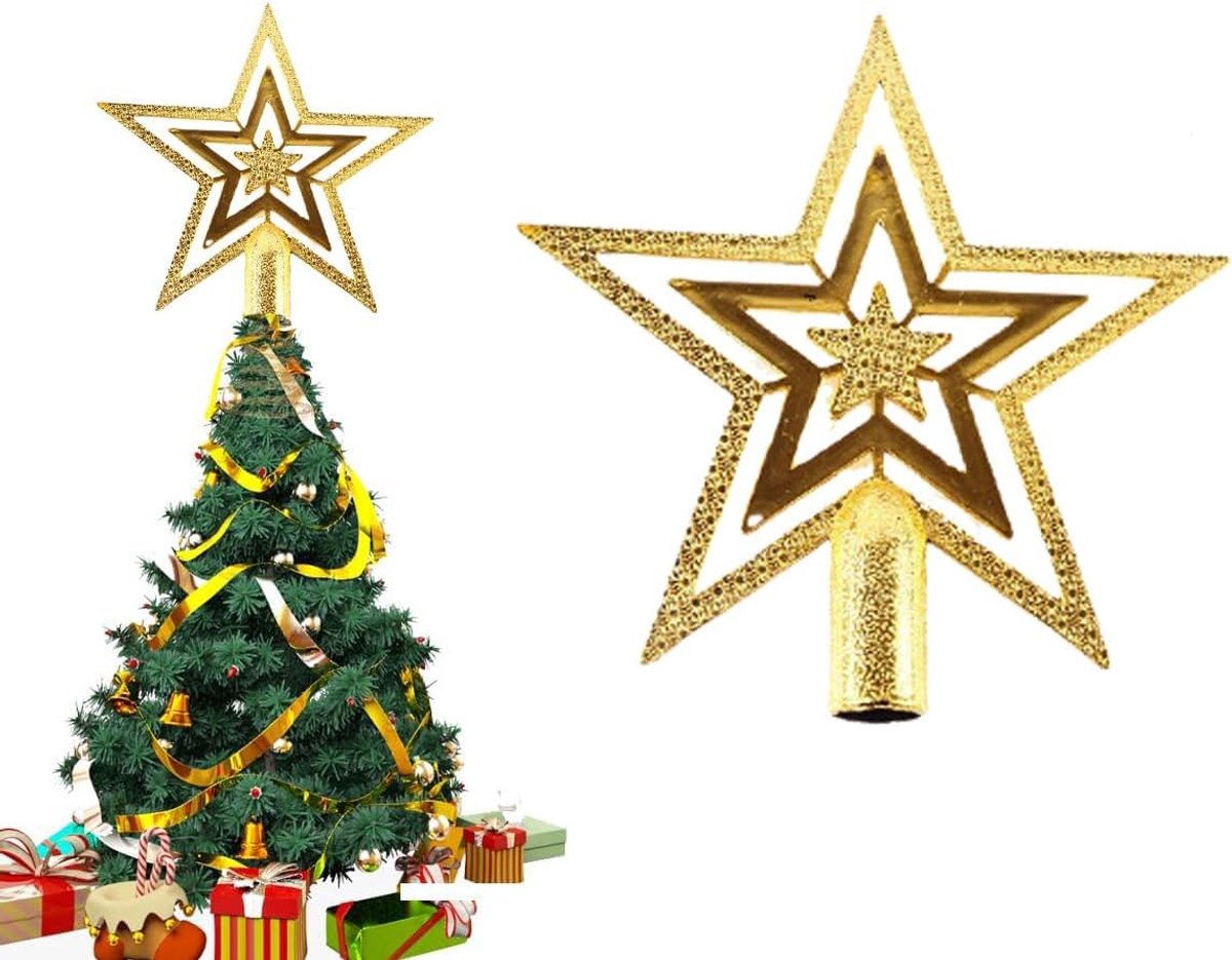 Kerstboom ster 20cm kerstboom ster goud kerstboom ster voor binnen en buiten kerstboom (Goud)