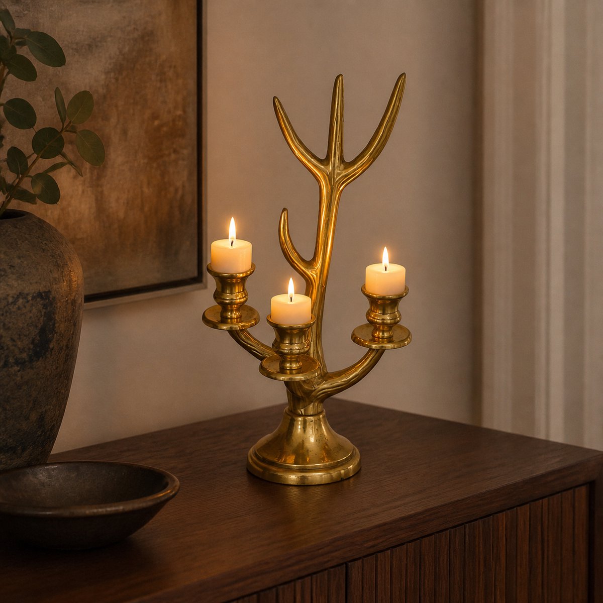 Hoppa! Kandelaar - 3-Lichts Gewei - Goud - 21 x 17 x 41 (B x D x H)