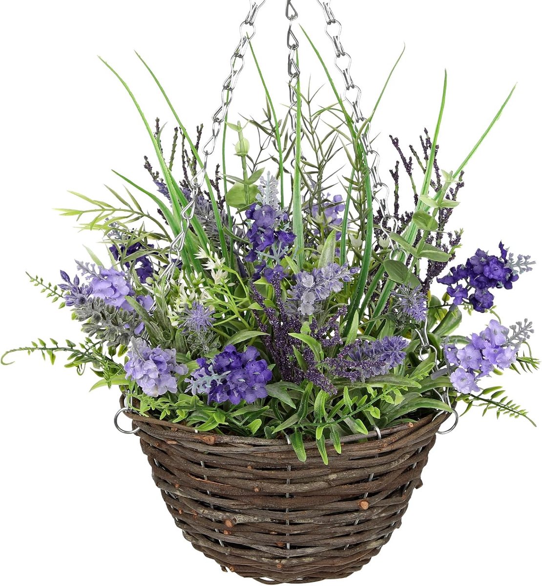 Kunstmatige hangplanten in pot, 50 cm groot, kunstbloemen, lavendel, hangende kunstbloemen, paars, kunstplanten, decoratie voor entree, woonkamer, slaapkamer, badkamer, eetkamer, hotel