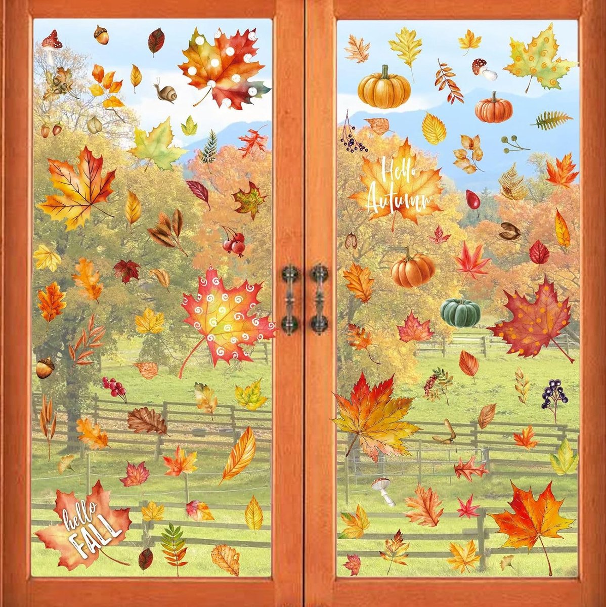 Raamstickers voor herfst, afneembaar en statisch & herbruikbaar, dubbelzijdig, raamstickers, herfstdecoratie voor glas, raam (C)