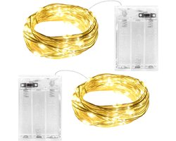 Cshare Lichtsnoer op batterijen met timer, 2 m, 20 leds, warmwit, koperdraad, IP65 waterdicht, kerstverlichting voor kamer, tuin, kruiken, Kerstmis, interieurdecoratie, 2 stuks