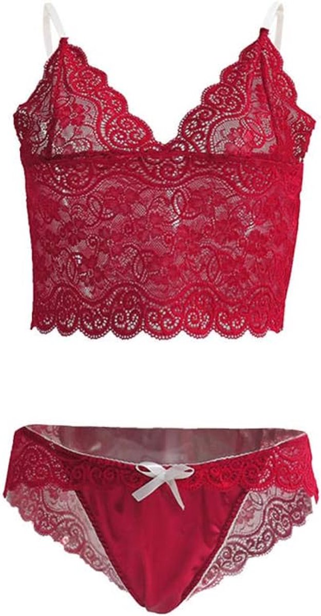 Lingerie & ondergoed Porno Dames Kostuums Erotische Lingerie Kanten Bh Set Halter Nachthemd Perspectief Sexy Temptation Dames-Red_XXL