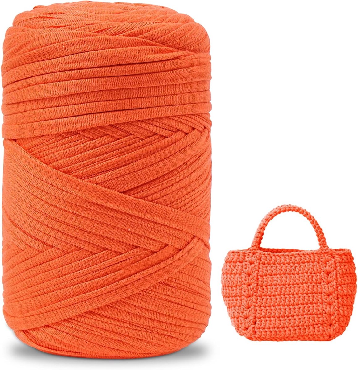 IEGrow Fil pour Crochet, 400 g/140 m Fil Polyester en Tissu Chunky Tshirt Yarn, T-Shirt Crochet pour Sac, Paniers, Bricolage, Décoration d'Intérieur, Tapis, Bricolage oranje-geel