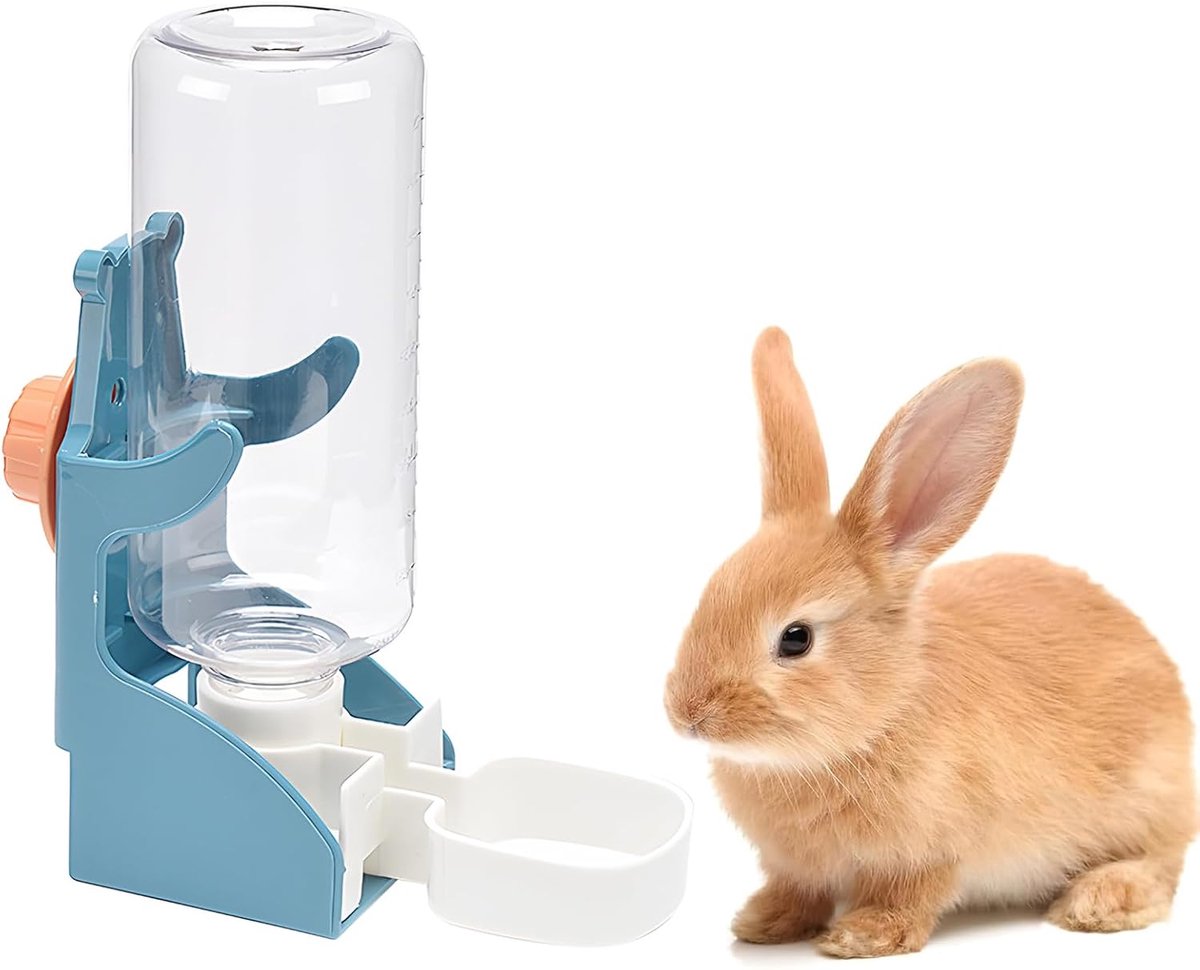Waterdispenser voor konijnen, 500 ml, voor het ophangen van huisdieren, ideaal voor konijnen, hamsters, chinchilla's, eekhoorns, fretten, kleine dieren (blauw)