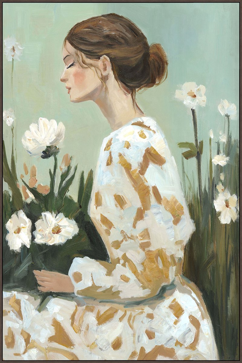 Schilderij met frame vrouw bloemen