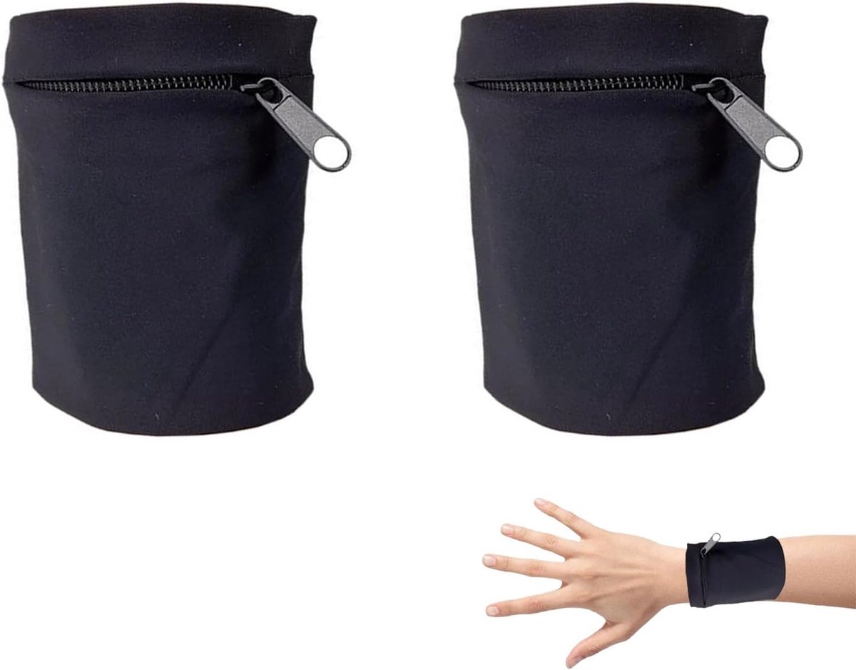 2 stuks sportpolstas, zweetband, sportpolsband, zwart, polstas, portemonnee met ritssluiting, draagbaar, polsportemonnee, kleine voorwerpen, opslag voor basketbal, hardlopen, sport