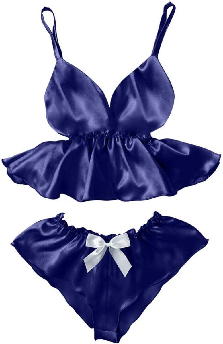 Kleding Sexy Lingerie Vrouwelijke Erotische Vrouwen V-hals Wimper Kant Sexy Stain Hemdje Pyjama Strik Shorts Set-Dark_Blue__3XL