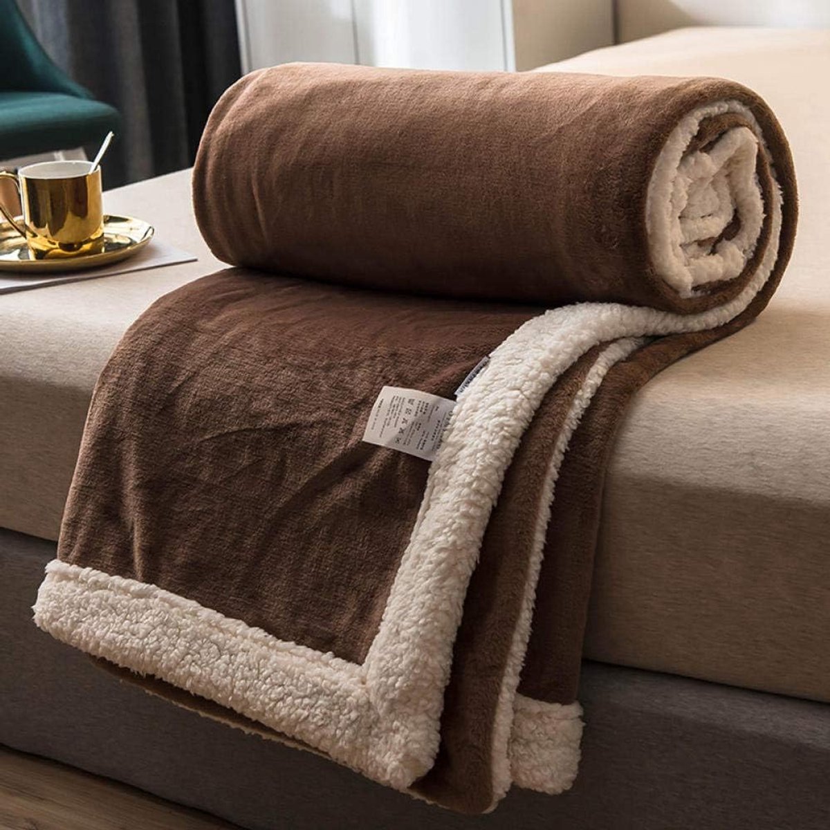 Fleece werpdekens Reisformaat - Superzachte donzige warme stevige bedspreien voor bank Microfiber deken -koffie_200x230cm