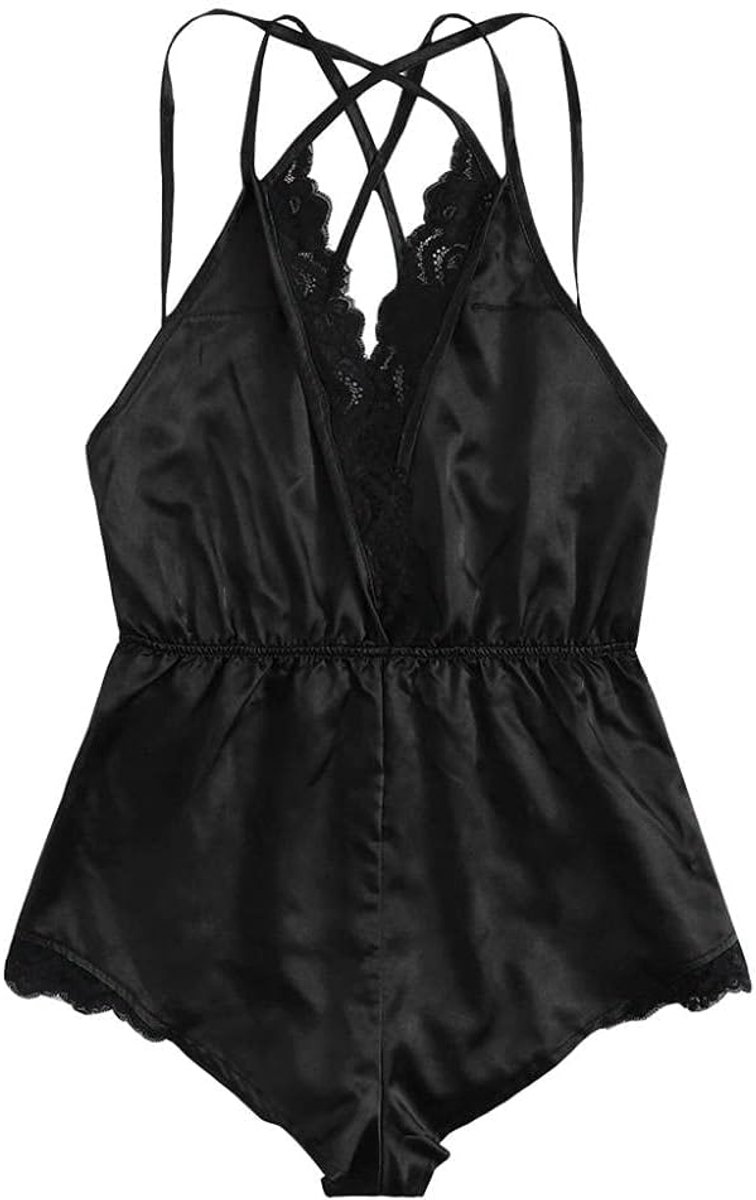 Babydolls, nachtjaponnen & negligés dames Sexy Halter Satijnen Bodysuit Dameskleding Zijden Lingerie Satijn Een Stuk Nachtkleding-A_L