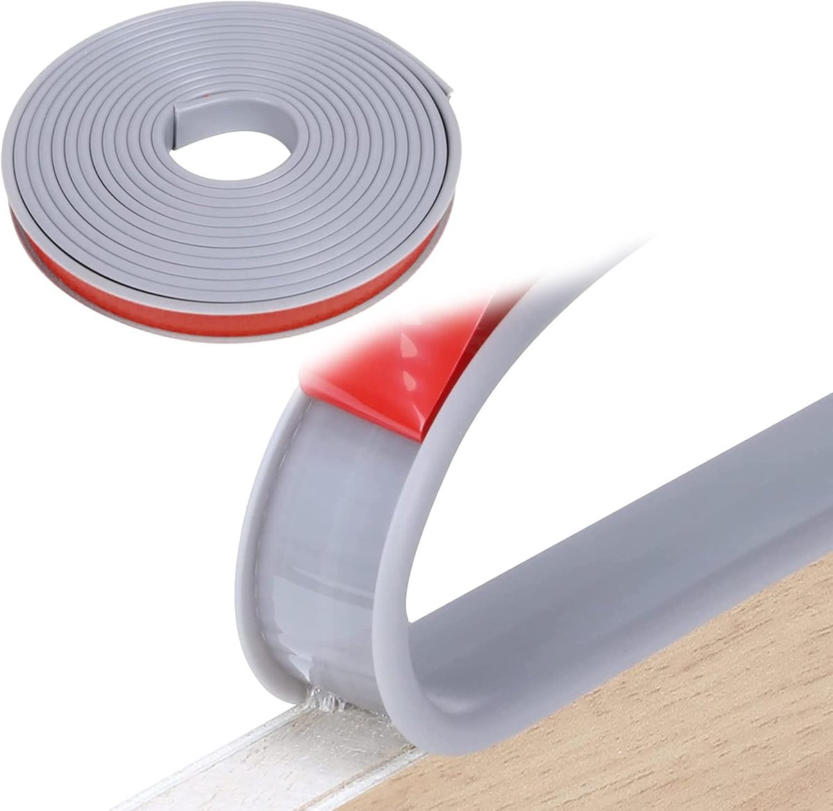 5M U-vormige zelfklevende meubelrandtape, 16 mm flexibele TPE opvouwbare randbescherming, grijs