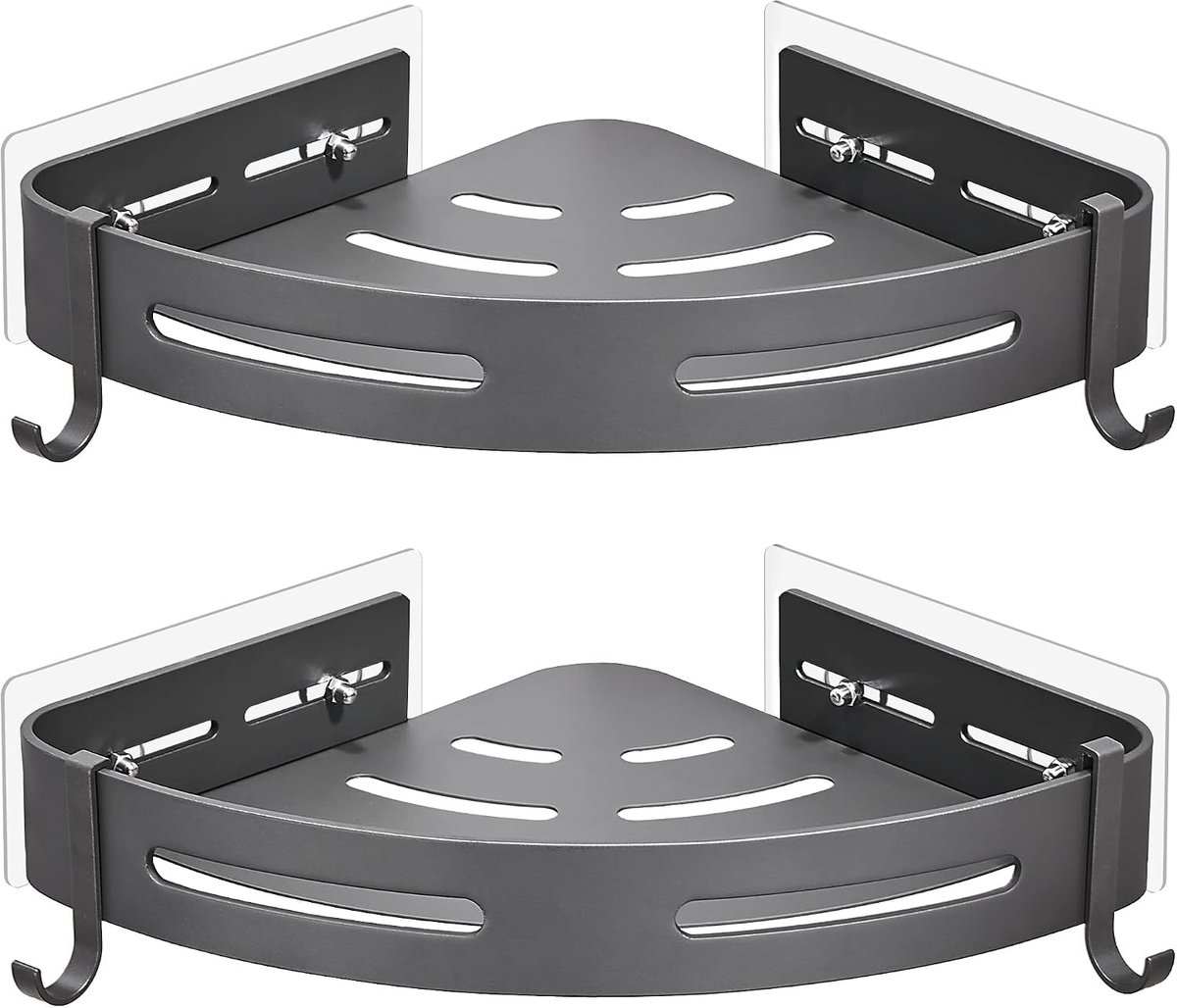 Douche Hoekplank Zonder Ruimte om te Boren Aluminium Wandmontage met Stickers Douche Mandje Organizer voor Badkamer 2 Schappen Grijs