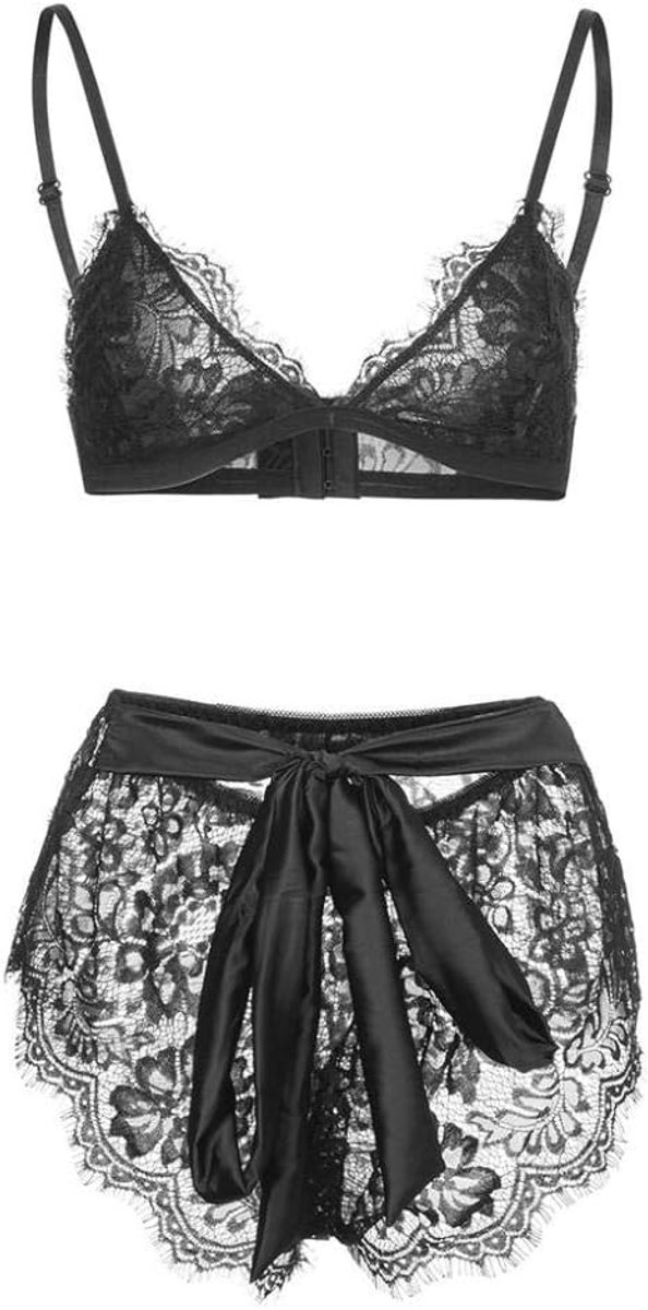 Lingeriesets dames Dames Sexy Lingerie Hol Beha Slips Nachtkleding Erotisch Ondergoed Kostuum See Through-Black_L
