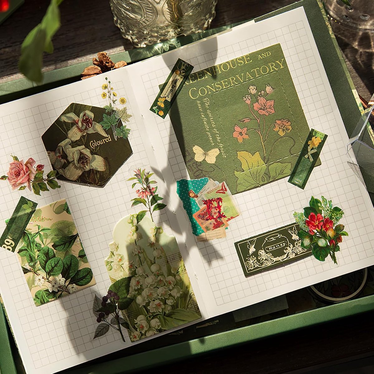 Scrapbooking set, vintage, benodigdheden voor bullet journal/junk journal/dagboek/scrapbooking, briefpapier, A6-notitieboek met geruite pagina's, DIY-cadeau voor tienermeisjes, kinderen