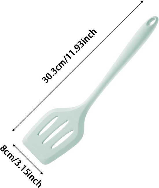 1 x spatel van siliconen, sleuf en solide design, extra lang en anti-aanbaklaag, voor het draaien, persen en koken van vis, eieren, pannenkoeken (groen) — afbeelding 2