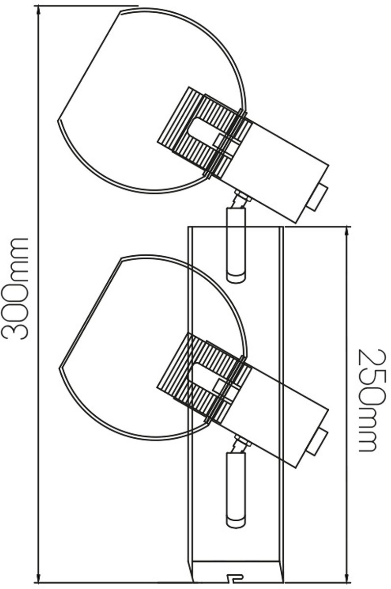 Osira wandlamp met 2x E14 fitting, zwart stalen behuizing en amber glazen kappen, IP20, 250x150 mm