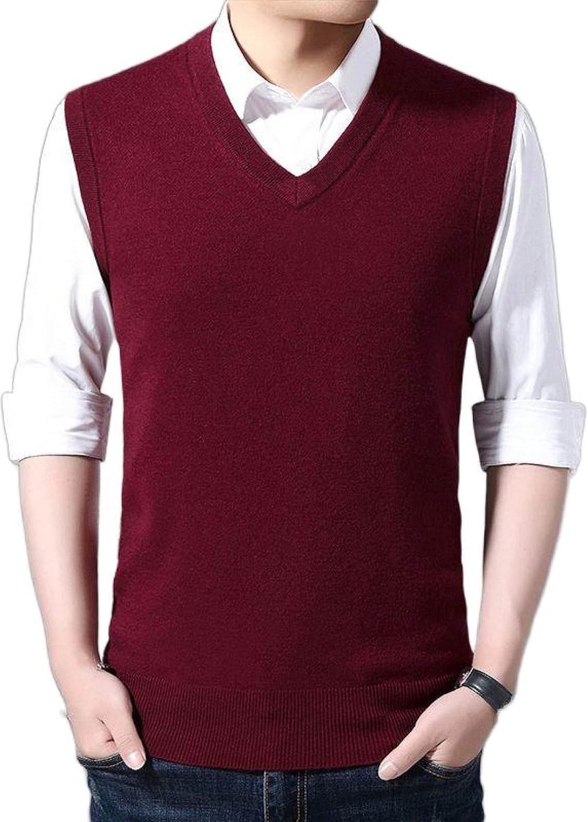 Kasjmier Vest Met V-Hals, Winter Verdikt Mouwloos Ruit Gebreid Vest Vest Kasjmier Pullover Vest, Klassiek Zakelijk Heren Gebreide Vest Trui Tanktops,Rood,S