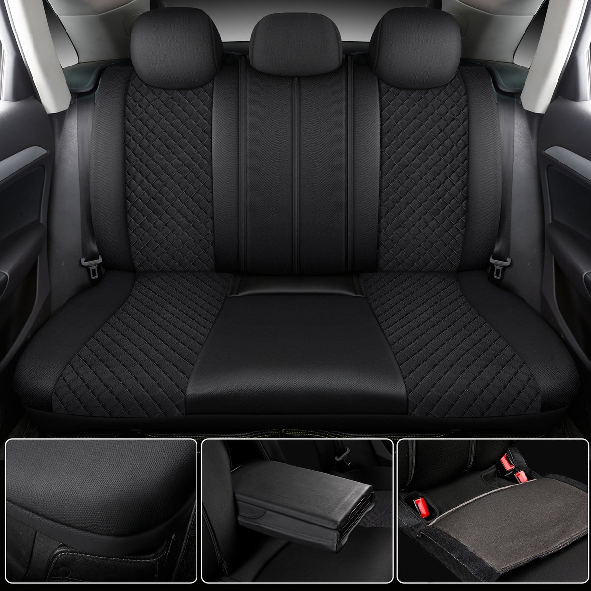 Stoelhoezen Mitsubishi L200 4 - Complete set - Zwarte stiknaden - AIM