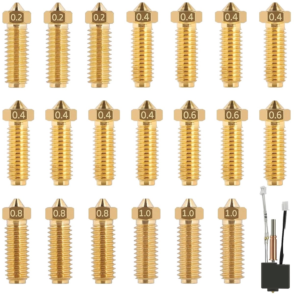 3D printer nozzle set 20-delig - 0.2/0.4/0.6/0.8/1mm - hoogwaardig brons - optimale printkwaliteit - ShopVlot