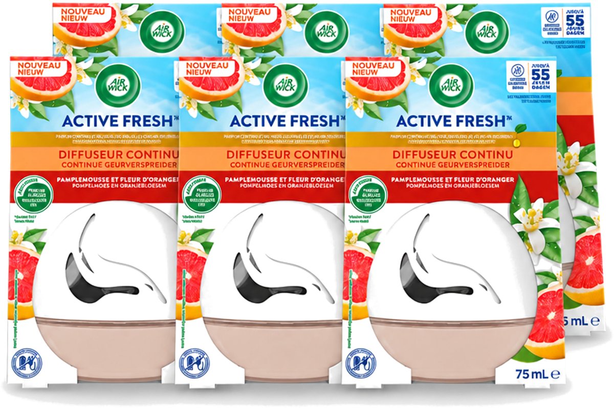 6 x Air Wick Decosphere - Luchtverfrisser - Grapefruit & Oranjebloessem - 75g - Voordeelverpakking - 6 stuks