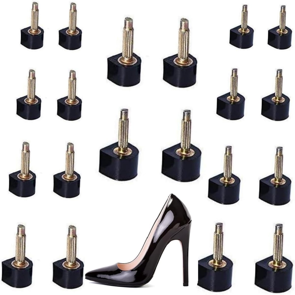 SnelShoppen - Vervangende punten voor hoge hakken - 10 paar reparatie rubber voor dames en meisjes - TPU & metaal - 8mm, 9mm, 10mm, 11mm, 12mm - Zwart