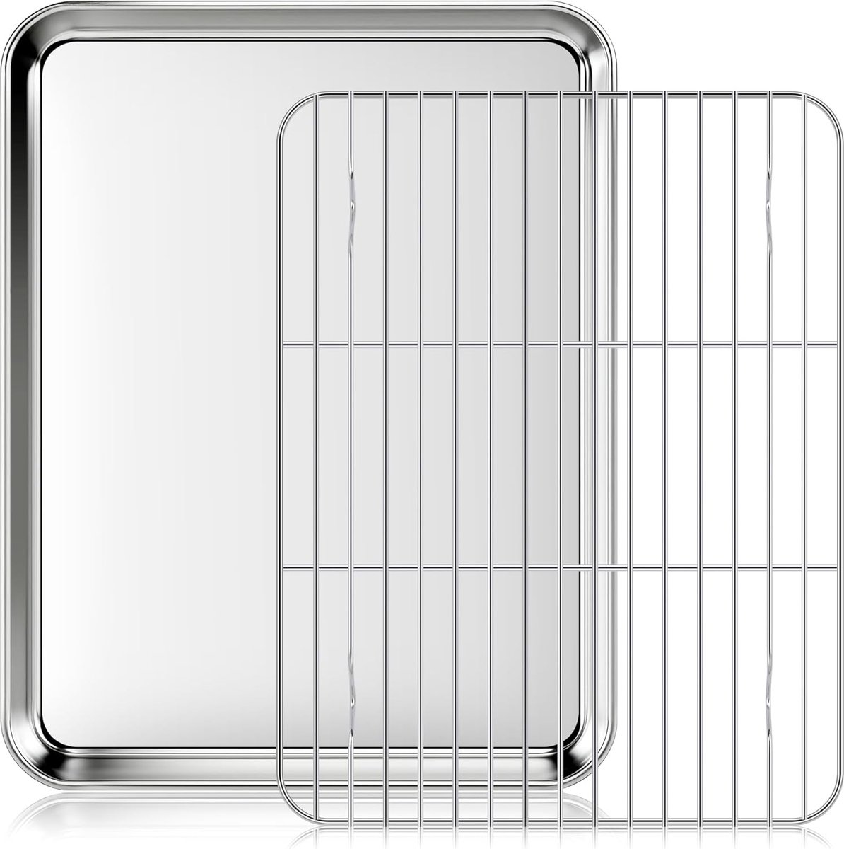 SnelShoppen - Oven Bakplaat met Rooster 31.5x24.5 cm RVS, Ideaal voor Bakken, Roosteren en Serveren, Duurzame Staal Bakplaat voor Keuken en Feest