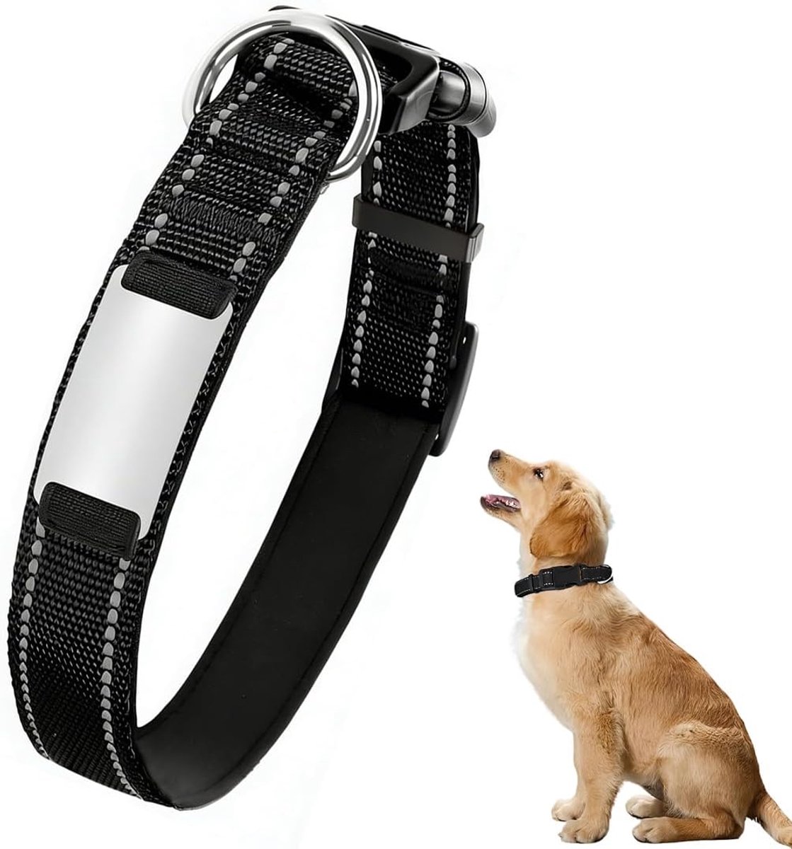 Zwarte polyester hondenhalsband, halsband voor middelgrote en grote honden, lekvrije halsband voor huisdieren, trainingshalsband, 2 cm