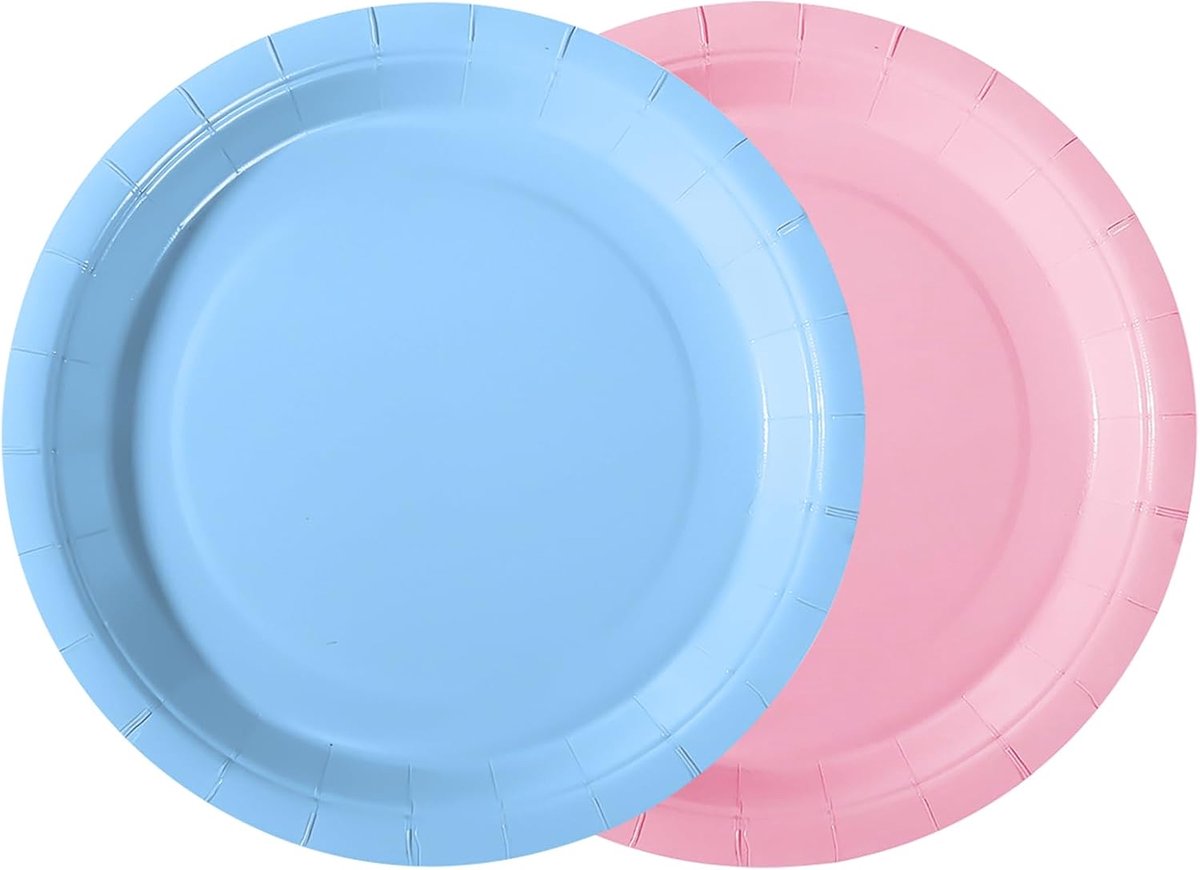 50 stuks papieren borden, feestborden, kinderverjaardag, bordenset 23 cm, feestservies, 25 stuks babyblauw-lichtroze, wegwerppapieren borden voor kinderverjaardag, verjaardag