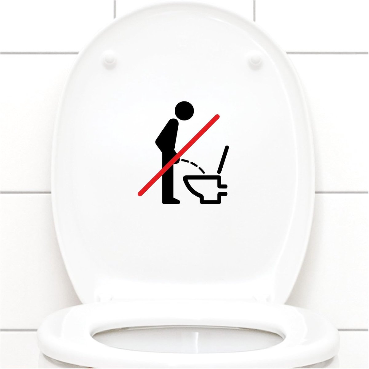 Wc-deckel sticker - Gelieve zittend te plassen bord I zwart 11 x 12 cm I pictogram wc badkamer toilet klokdeckel sticker W733