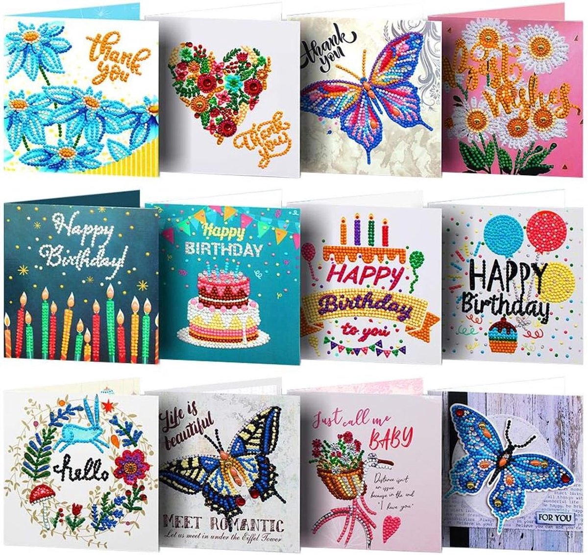 Wenskaarten, speciaal gevormde borduurkits, handgemaakte Happy Birthday-kaarten met enveloppen, voor verjaardag, bedanken, kinderdag, kindercadeau