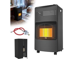 Froadp Gasverwarmingsstraler,Zwart, met ventielkop nr. 3,3 verwarmingsstanden, voor ruimtes tot 70 m², piëzo-ontsteking, ODS-beveiliging, verplaatsbaar met 360°-wieltjes voor garage en serre