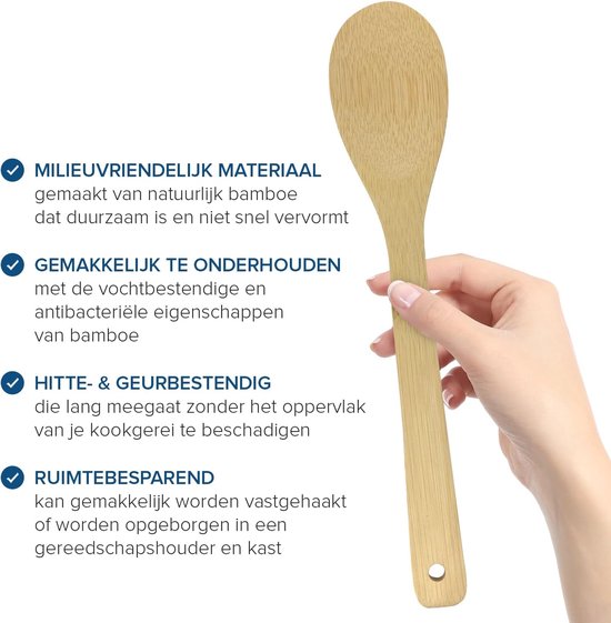 Kitchen Set van 6 Bamboe Houten Lepels Houten Lepelset Gemaakt van Bamboe Resistant Elegant Gemakkelijk te reinigen Bamboe Kooklepelset Beter voor Uw Gezondheid — afbeelding 4
