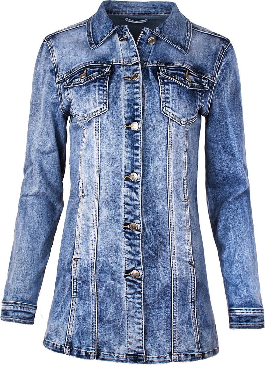 Damesjas, mantel, lange jeansjas, getallieerd denim jack