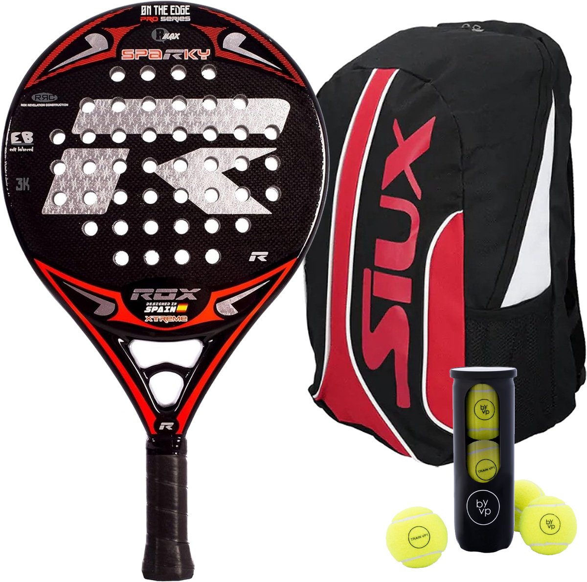 XQMax Padel Racket R-Sparky Xtreme 3D - met Padel Tas en 3 Padel Ballen - Lichtgewicht Padelracket - Sweetspot - Geschikt voor Alle Niveaus