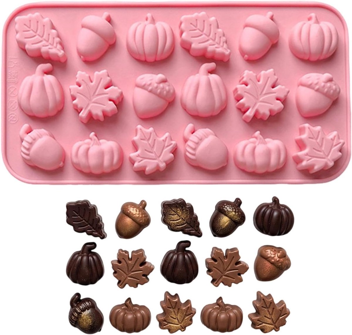 Bakvorm - Halloween Siliconen Dessertvorm - Gemakkelijk Los te Maken - Voor Chocolade Snoep en Koekjes - Pompoen en Esdoornblad Vormen - Roze - Formaat 20.4x10.8 cm - 1 Stuk