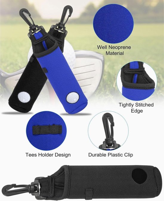 Golftassen, verpakking met 2 zakken voor het reinigen van golfballen, draagbare wastas met gespen, perfect cadeau-idee voor golfers, tas voor het dragen van 3 golfballen, 3 theeën — afbeelding 5
