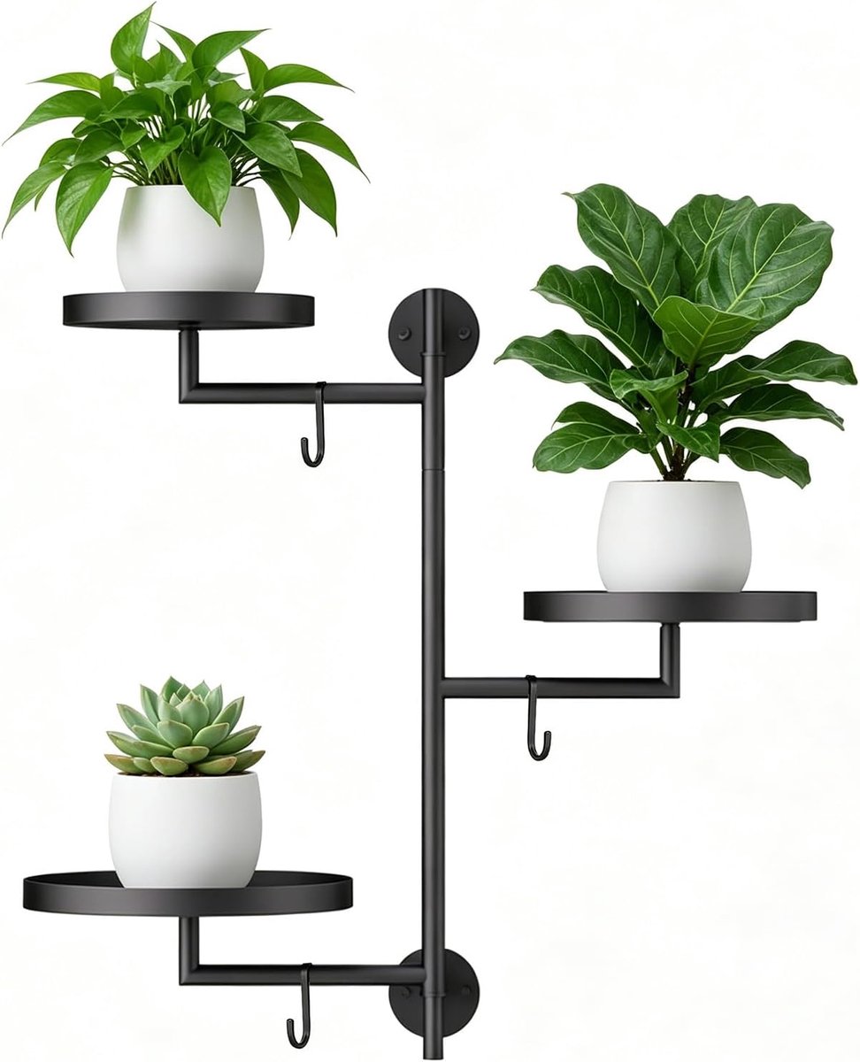 Plantenstandaard, 3 etages, draaibare plantenrekken, ramen, bloemenstandaard, metaal, bloemenrek, plantenstandaard, bloementrap, wandrek, decoratie voor balkon, woonkamer